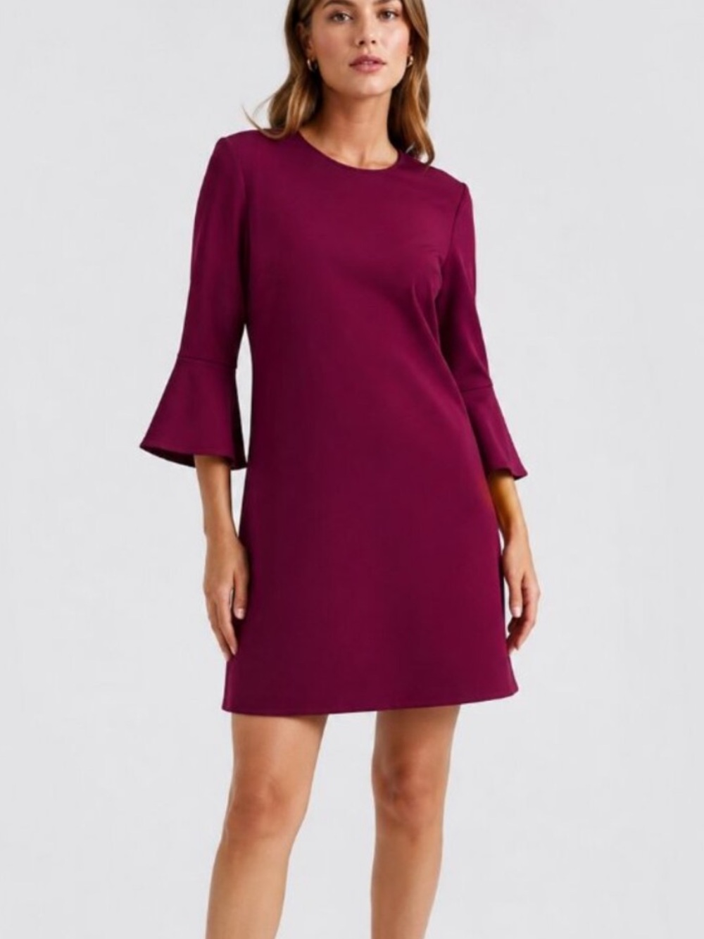 Lafayette 148 New York Bell Sleeve Maroon Shift Dress